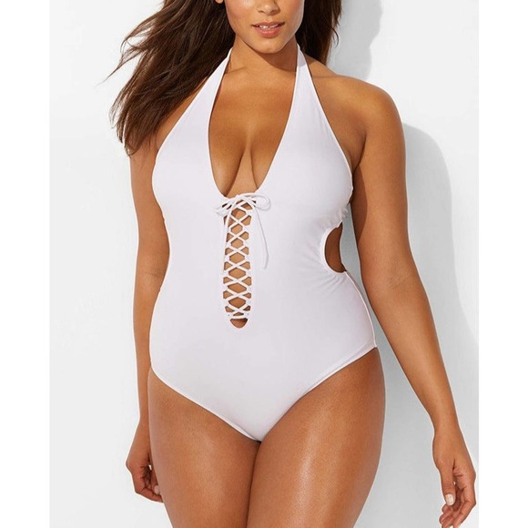 Beautiful Sexy Strappy Solid Color Plus Size One-piece Bikini Swimsuit - Picture 4 of 7